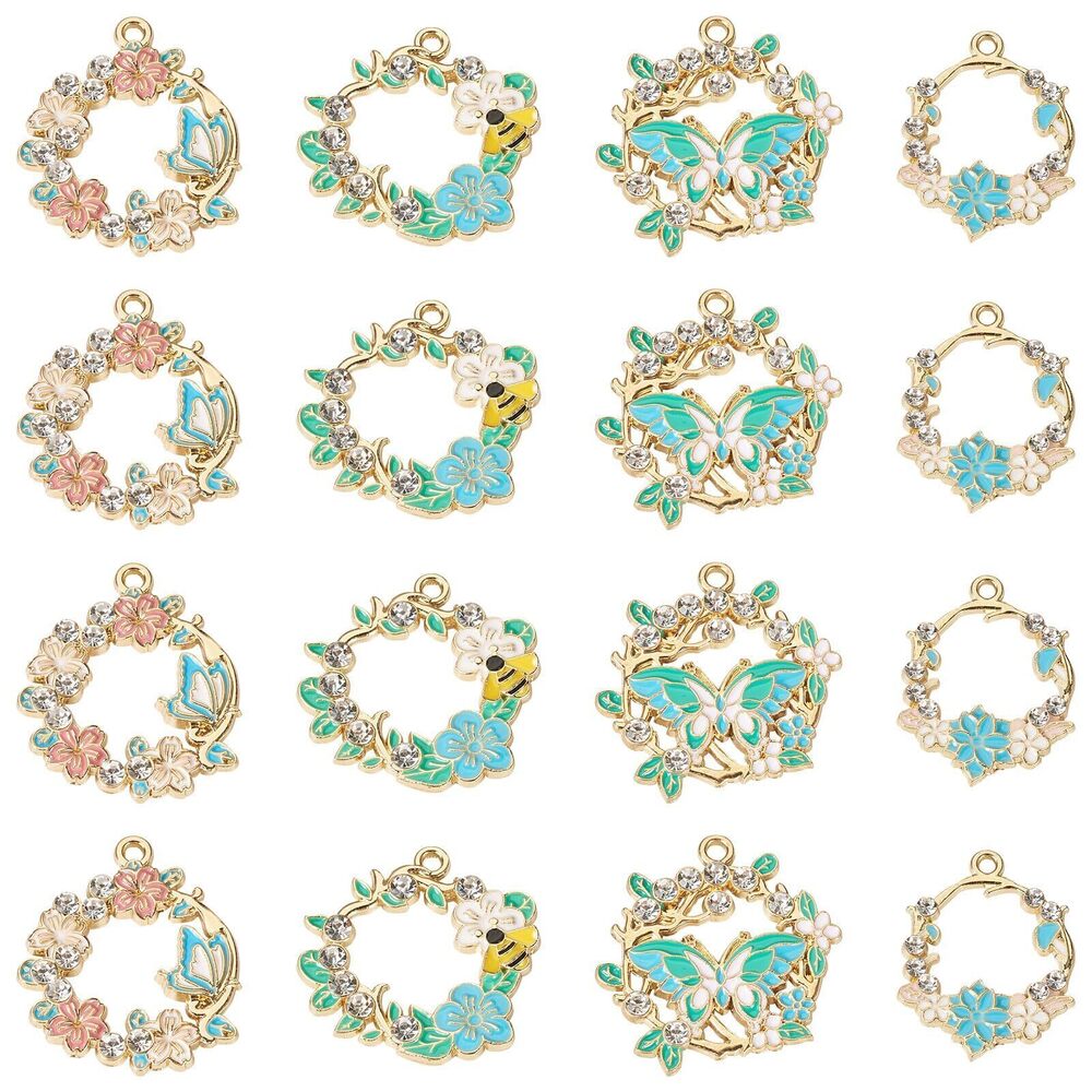 9846 16Pcs Alloy Enamel Flower Charms Gold Plated Floral Charms Spring